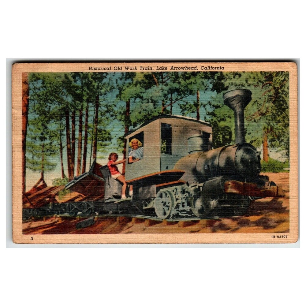 1945 Lake Arrowhead CA Historical Work Train Children Curteich Postcard